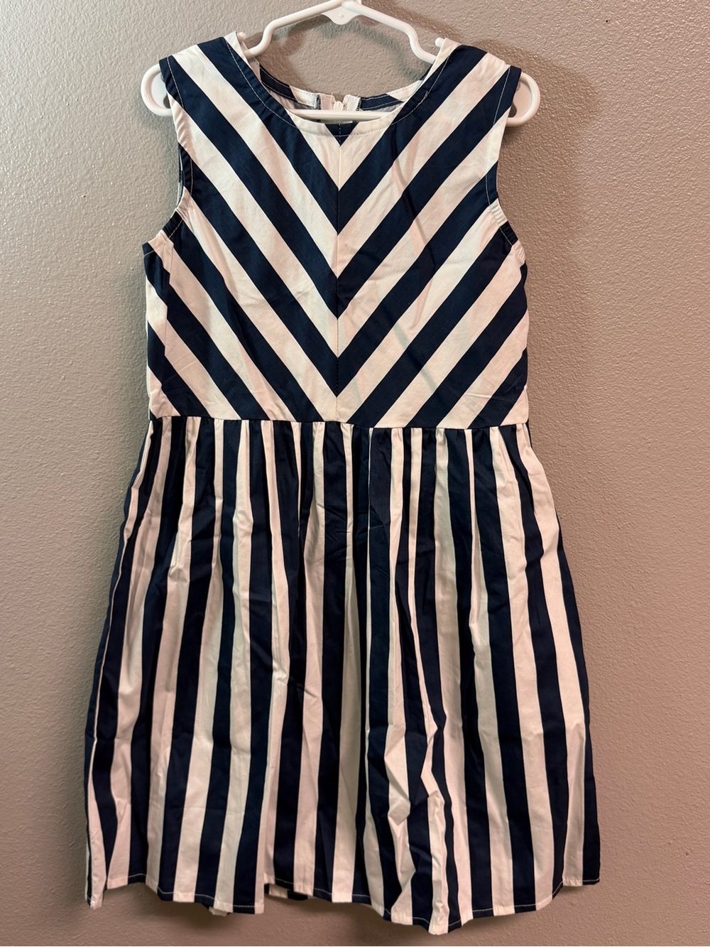 Girls Navy and White Striped Sleeveless Dress